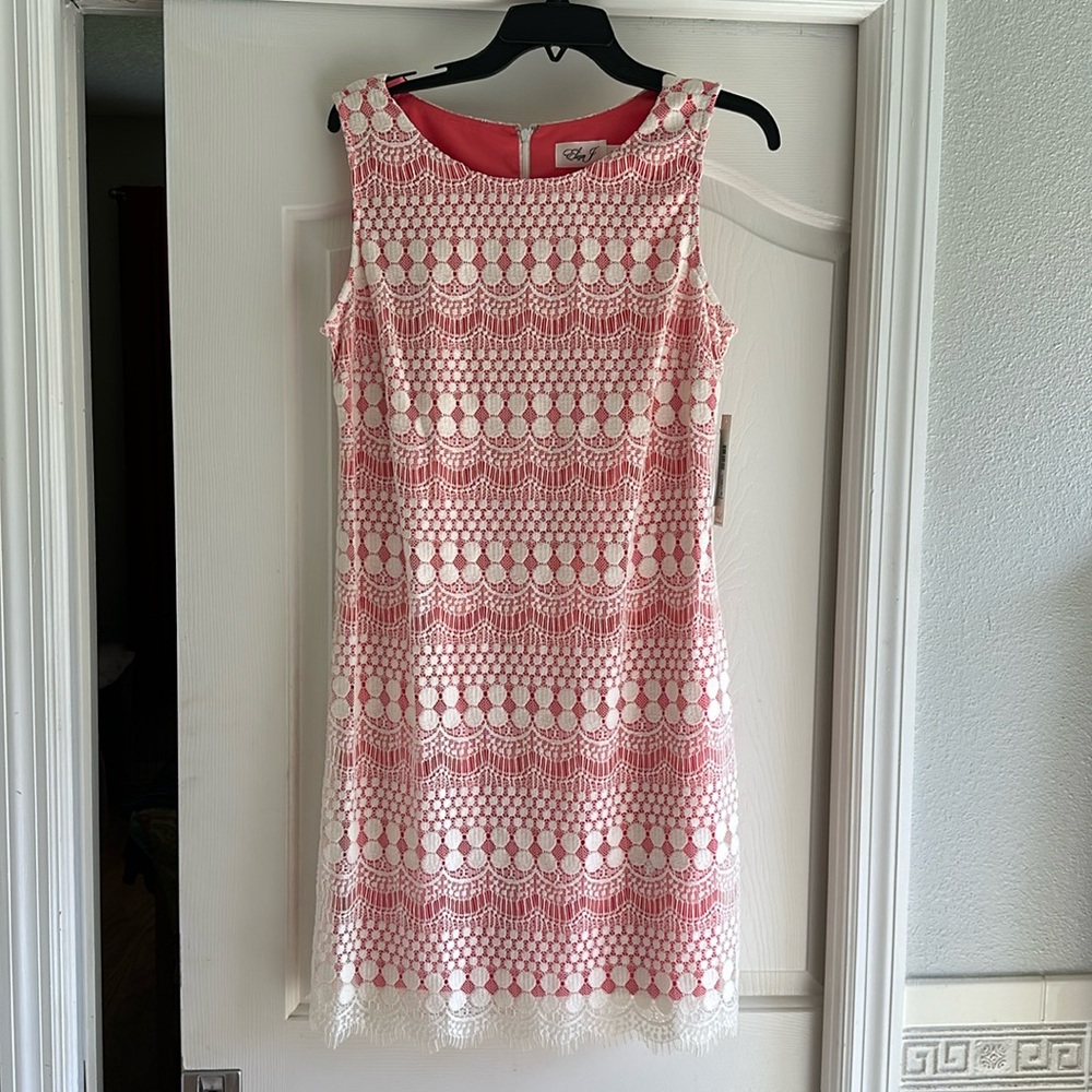 Eliza J Lacey white and pink dress